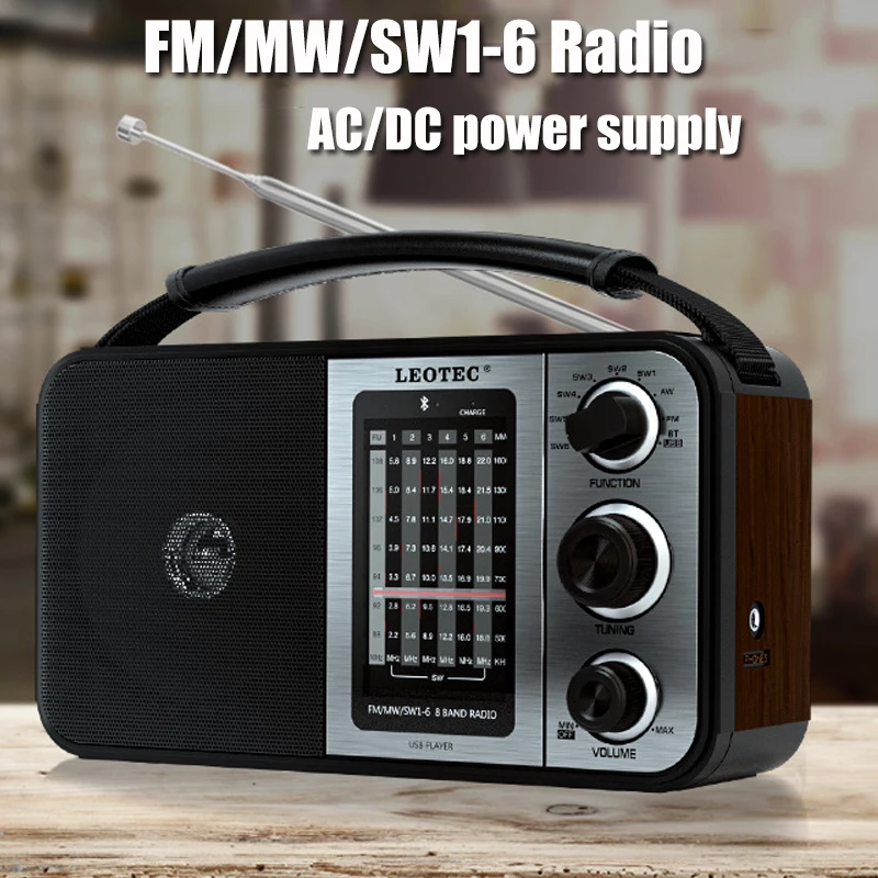 

Высокомощное портативное многополосное радио FM/MW/SW1-6, радиоприемник, беспроводной Bluetooth динамик, слот, Поддержка питания AC/DC, SD-карта/USB
