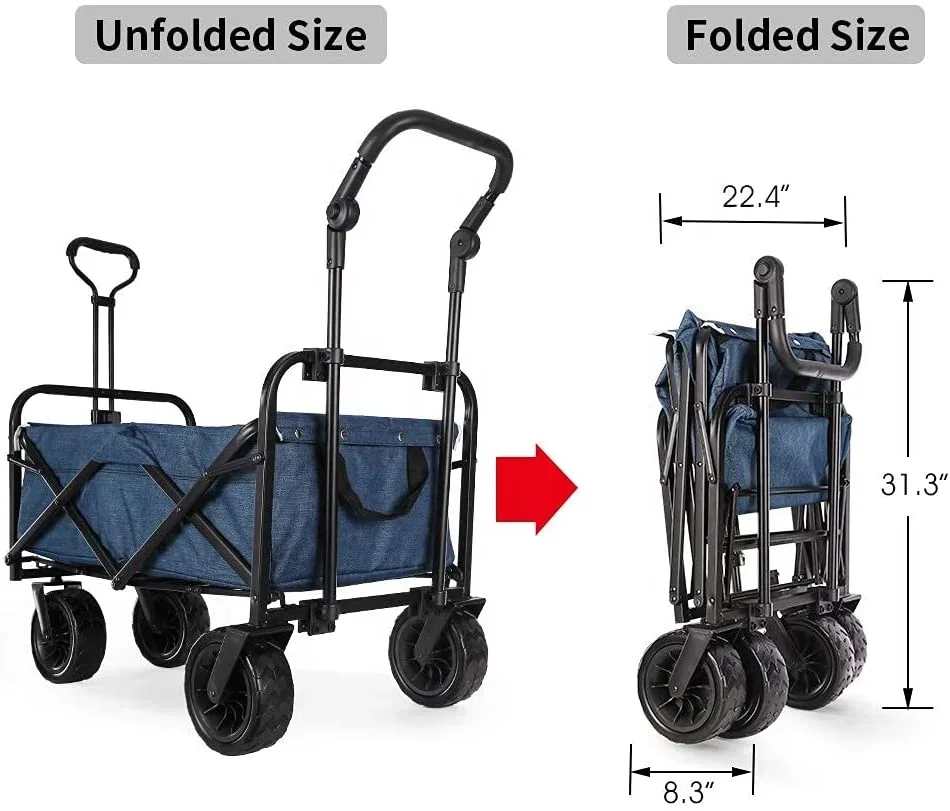 Outdoor Park Trolly Folding Garden Utility Wagon Picnic Utility Camping Cart with Wide Wheel and Brake