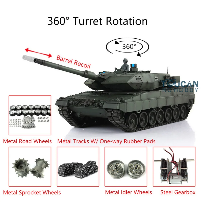 

HENG LONG 1/16 Green 7.0 Leopard2A6 RC Tank 3889 Barrel Recoil Metal Track Rubber RC Panzer Toys for Boys TH17616-SMT4