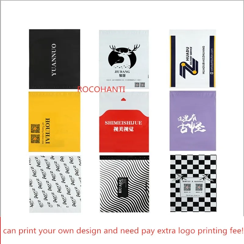 100Pcs Custom LOGO Printed Poly Mailers Mail Bag With Handle Plastic Shipping Mailing Bag Envelopes Courier Gift Packaging Bags