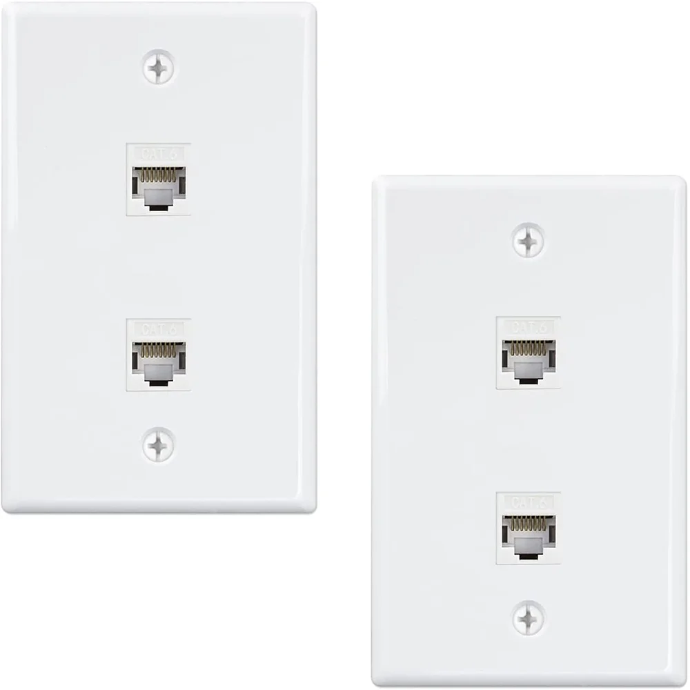 2 Pack 2 Port Ethernet Wall Plate, Cat6 Female to Female Wall Jack RJ45 Inline Coupler Wall Outlet, White