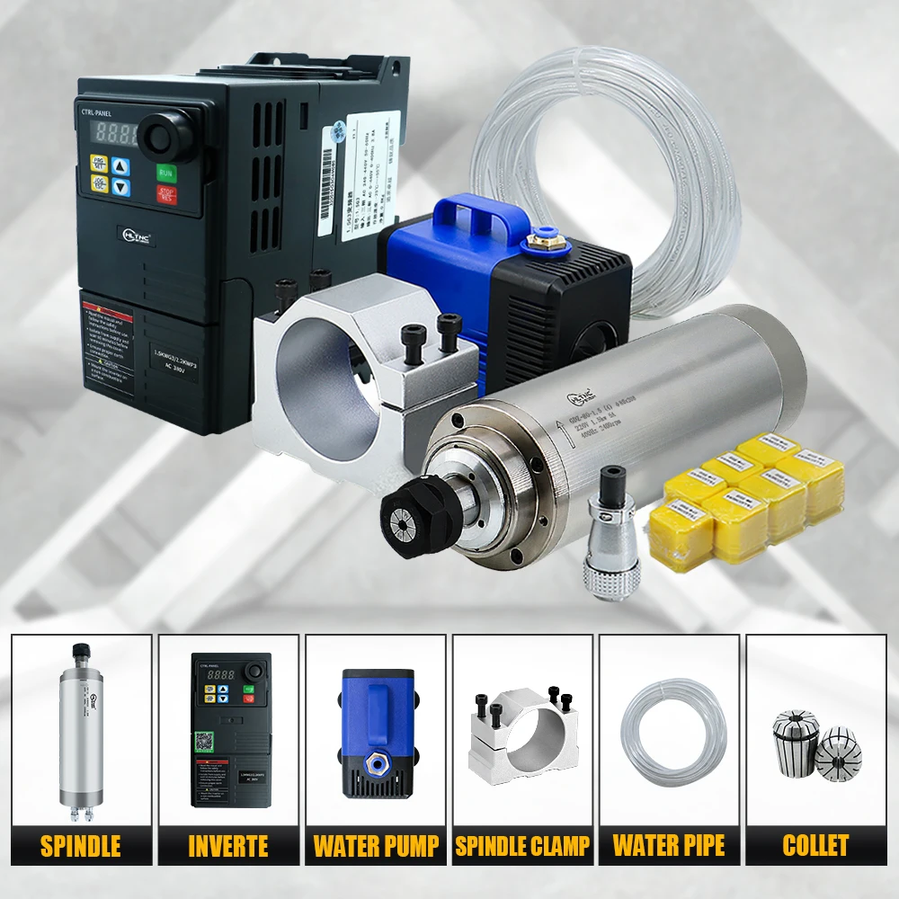 مجموعات محرك المغزل المبرد بالماء 1.5 كيلو وات محول VFD ، دورة في الدقيقة ER11 Collets لآلة الطحن والحفر باستخدام الحاسب الآلي