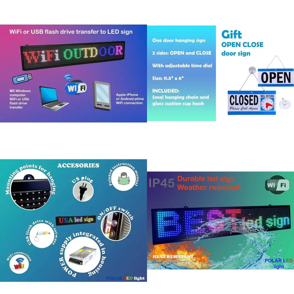 

40x8 Inch High-Resolution P10 RGB LED Display for Indoor and Outdoor Advertising and Scrolling Messages