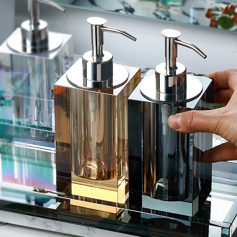 Creative Amber Crystal Glass Lotion Bottle Hotels Cafes Hand Sanitizer Dispenser Bottle Modern Luxury Push-Type Soap Dispenser