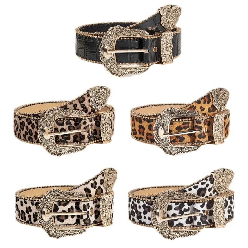 

Popular Leopard Belt for Female Male Pin Buckle Waistband Ethnic Waistbelt Engraved Buckle Belt All Matching Waist Belt