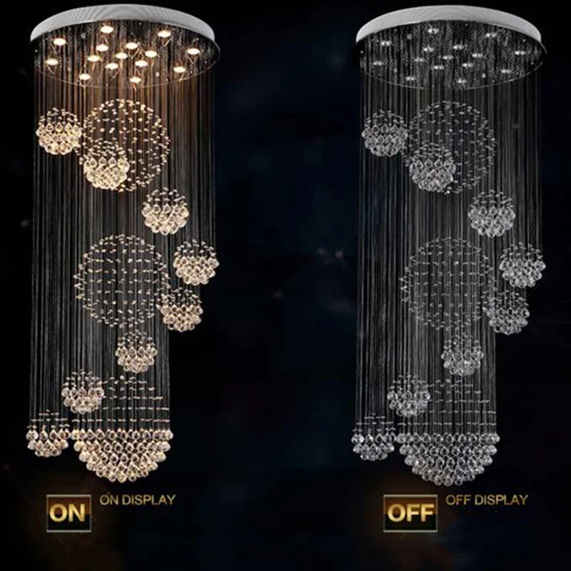 Long Crystal Chandelier Lighting Lustres Lampadari Modern Stage Chandelier LED Light, Clear Crystal Lighting Fixtures