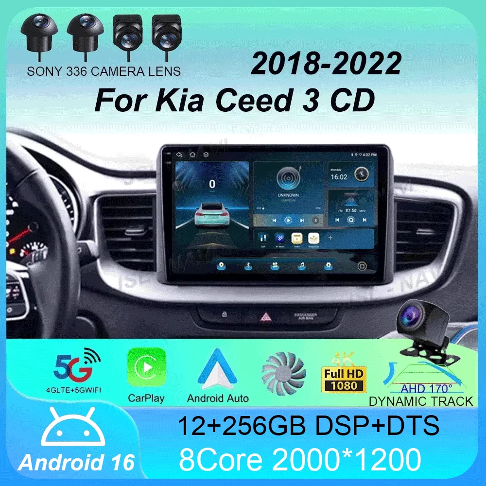

Android 16 Car Radio WIFI+4G Carplay Auto Car Radio For Kia Ceed 3 CD 2018-2022 Multimedia Video Player Navigation Stereo DSP GP