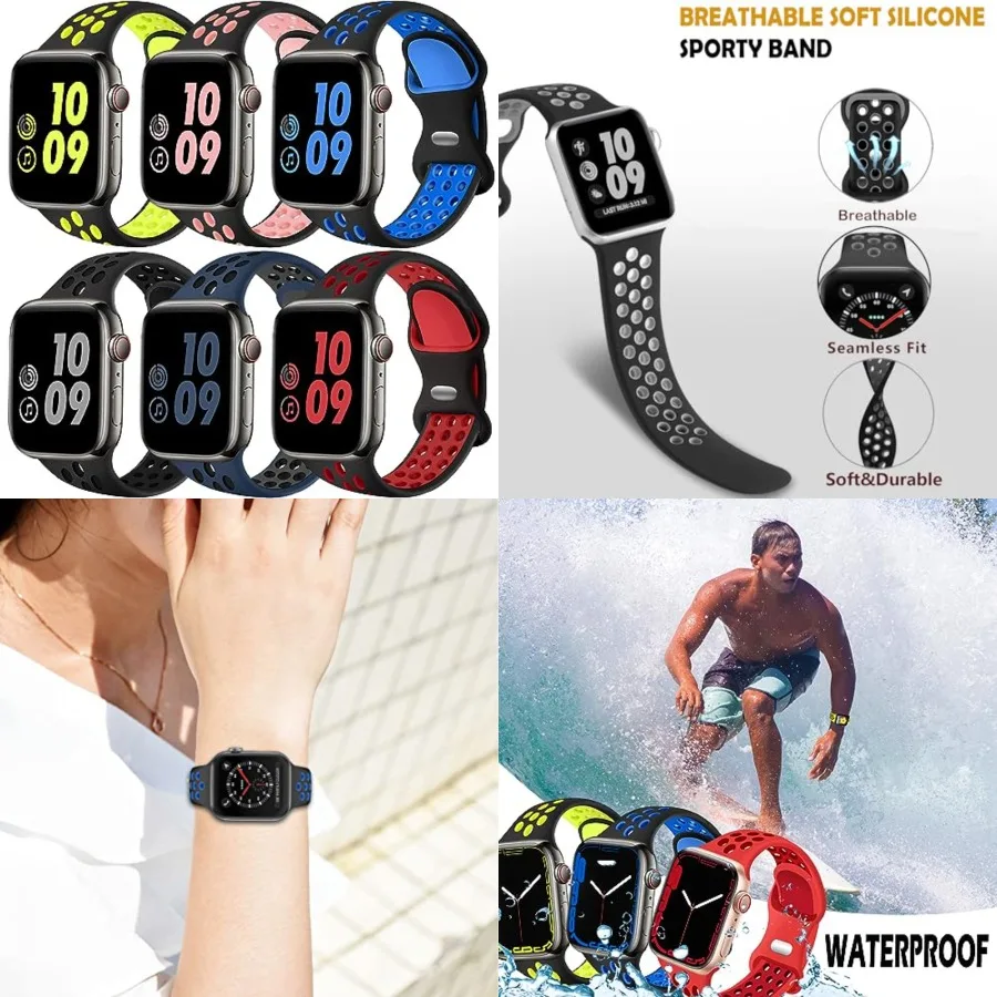 

Sport Bands Compatible with Apple Watch Band 42mm 44mm 45mm 49mm 38mm 40mm 41mm Men Women, Breathable Silicone Replacement Stra