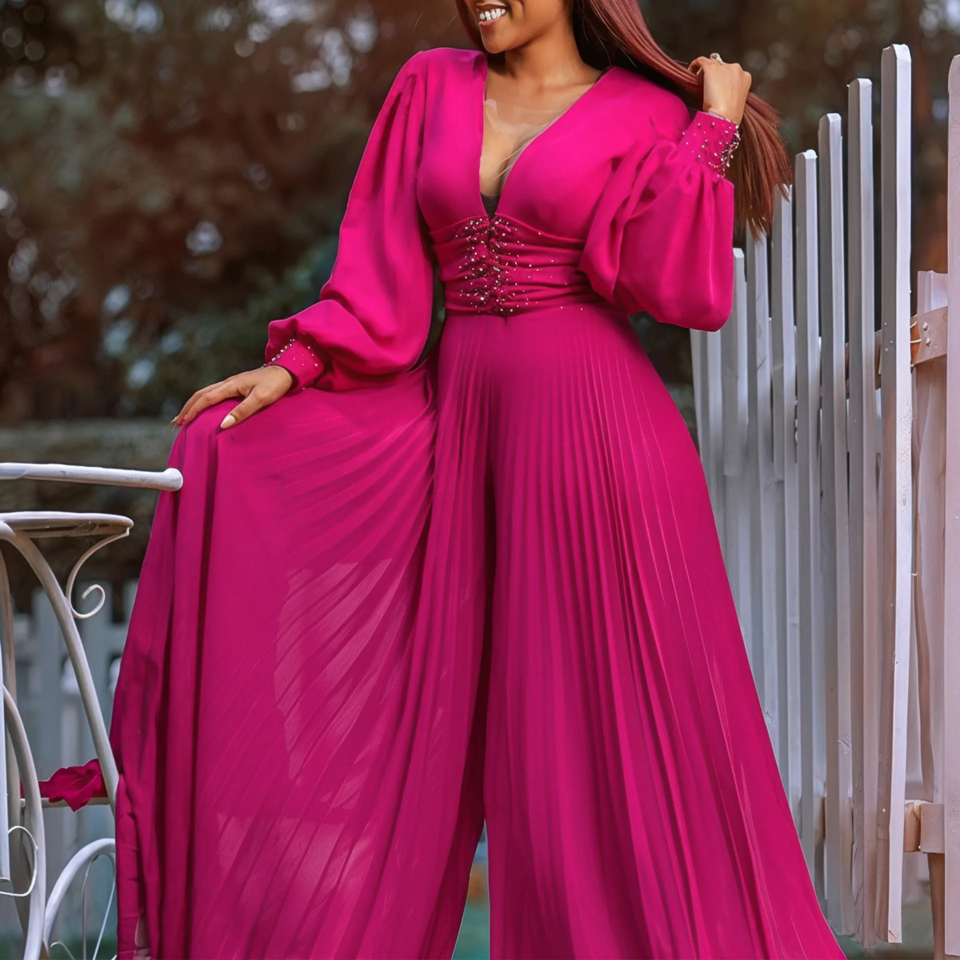 

Jumpsuits Women One Piece Full Sleeve Deep V Neck Overalls Long Pants Tight Waist Rompers Y2k Streetwear Jumpsuit Sexy 2026