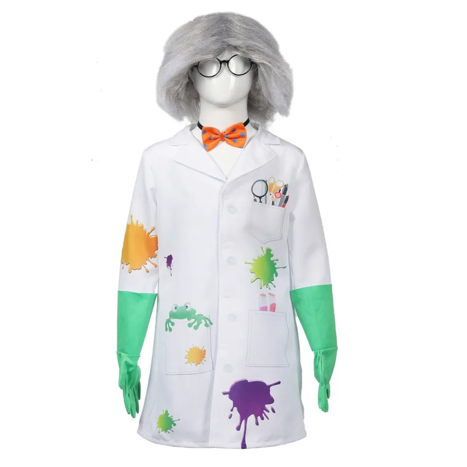 5pcs Kids Mad Scientist Role-Play Costume White Lab Coat With Accessories Children Halloween Carnival Party Cosplay Outfits PS66 2