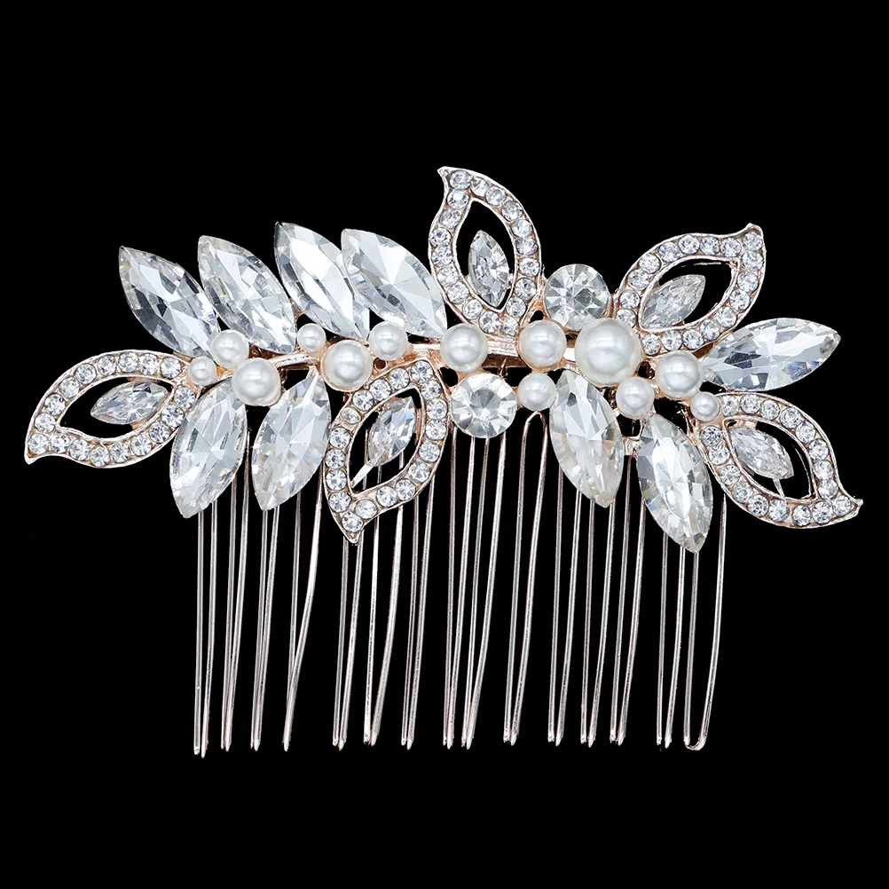 

Golden Rhinestone Crystals Hair Comb Bridal Headdress Wedding Headpiece Bride Insert Comb for Bridesmaid Flower Party Prom