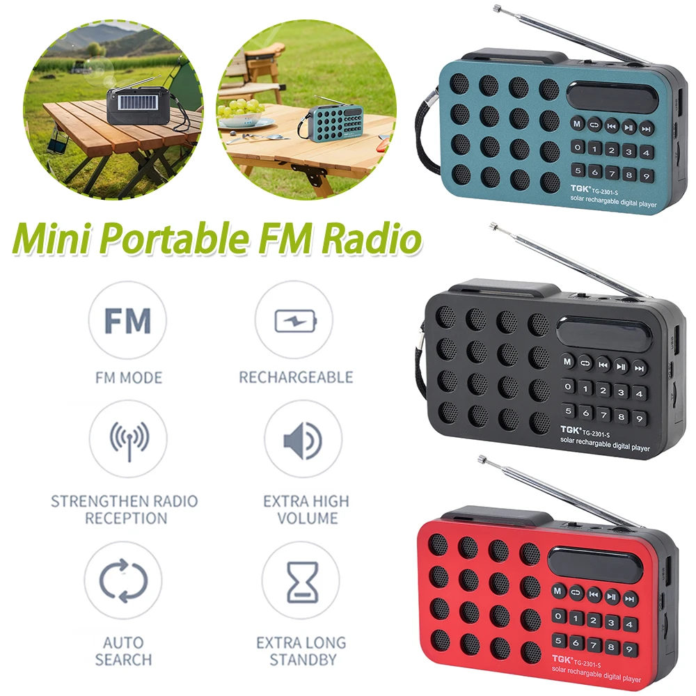 

Handheld FM Radio BT Solar Charging/Rechargeable Battery Operated Digital Radio Speaker Music Player Built-in Speaker MP3 Player