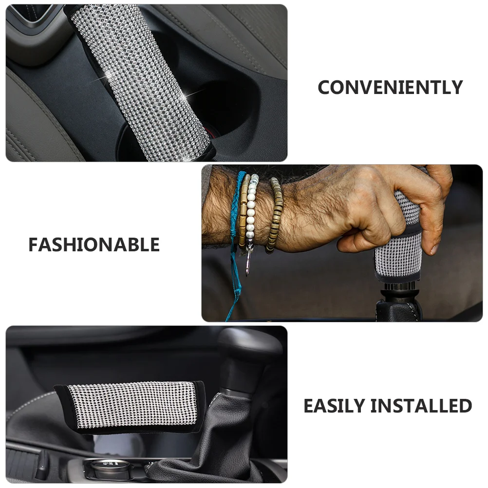 

2pcs Car Gear Cover Handbrake Protector Pu Diamond Shift Knob Cover Anti-Slip Washable Auto Interior Accessories