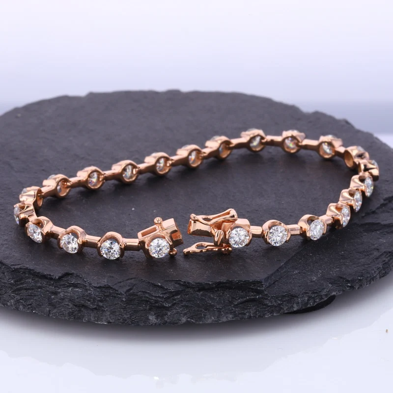 14k Solid Yellow Gold Women Tennis Bracelet Fine Jewelry 3.5mm Width Round Brilliant Cut D Color Moissanite Bracelets Gift