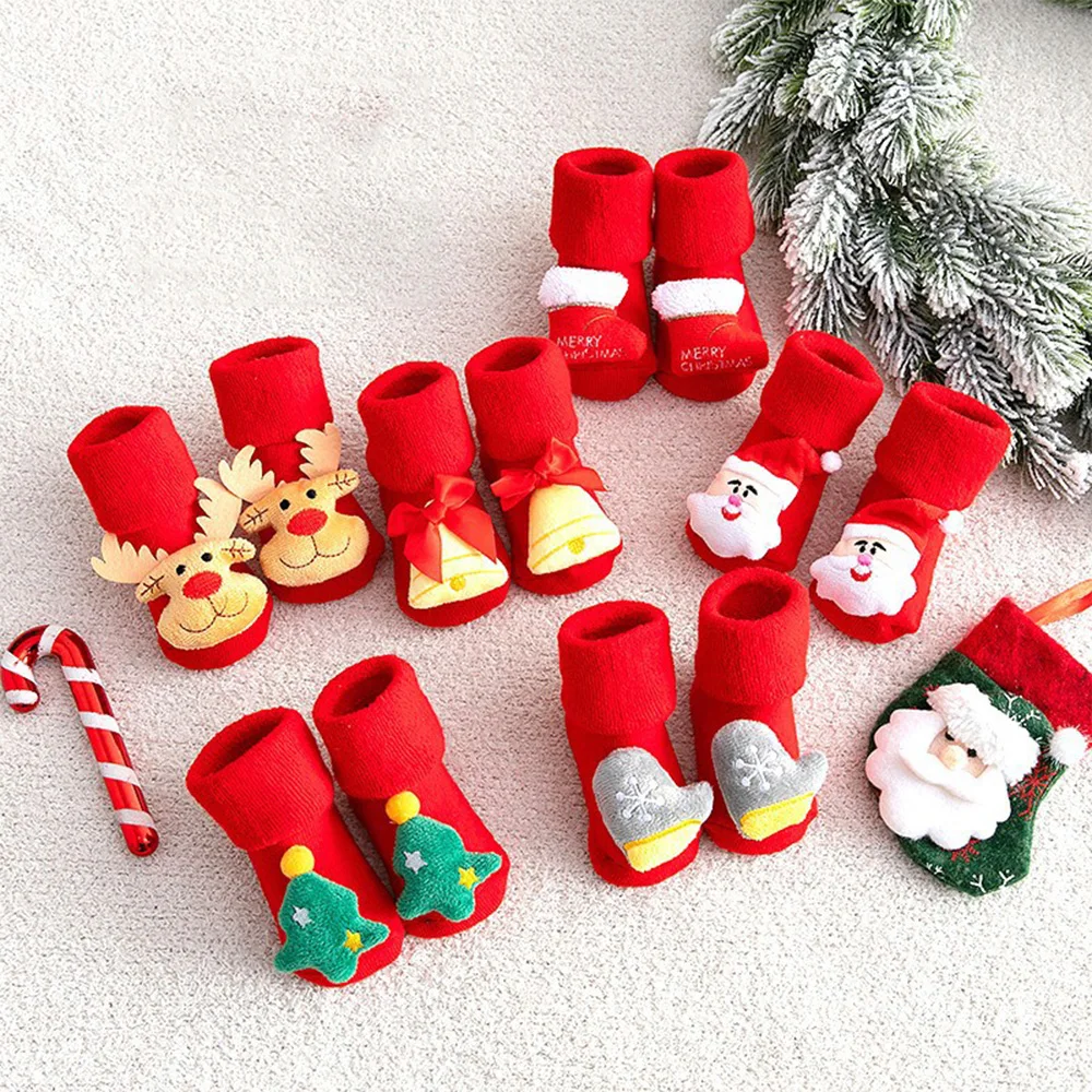 

Children Socks Baby Christmas Newborns Short Socks Thicken Print Cotton Toddlers Mid length socks Leg Warm Soft Anti-slip Infant