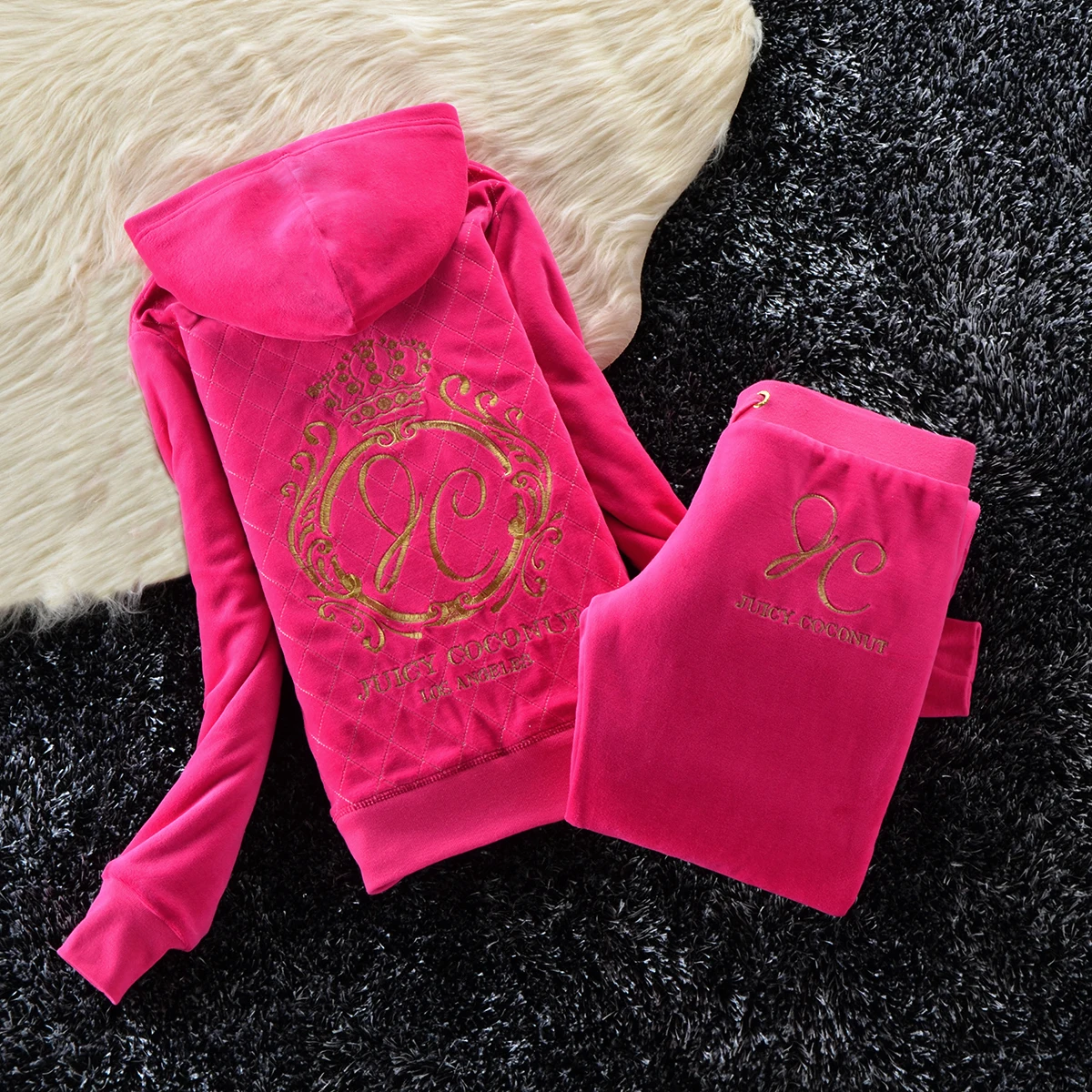 Juicy Cometure Autumn and Winter Thickened and Velvet Women Suit, Warm Winter Women 2pc Hooded Sweatshirt + Thickened Trousers