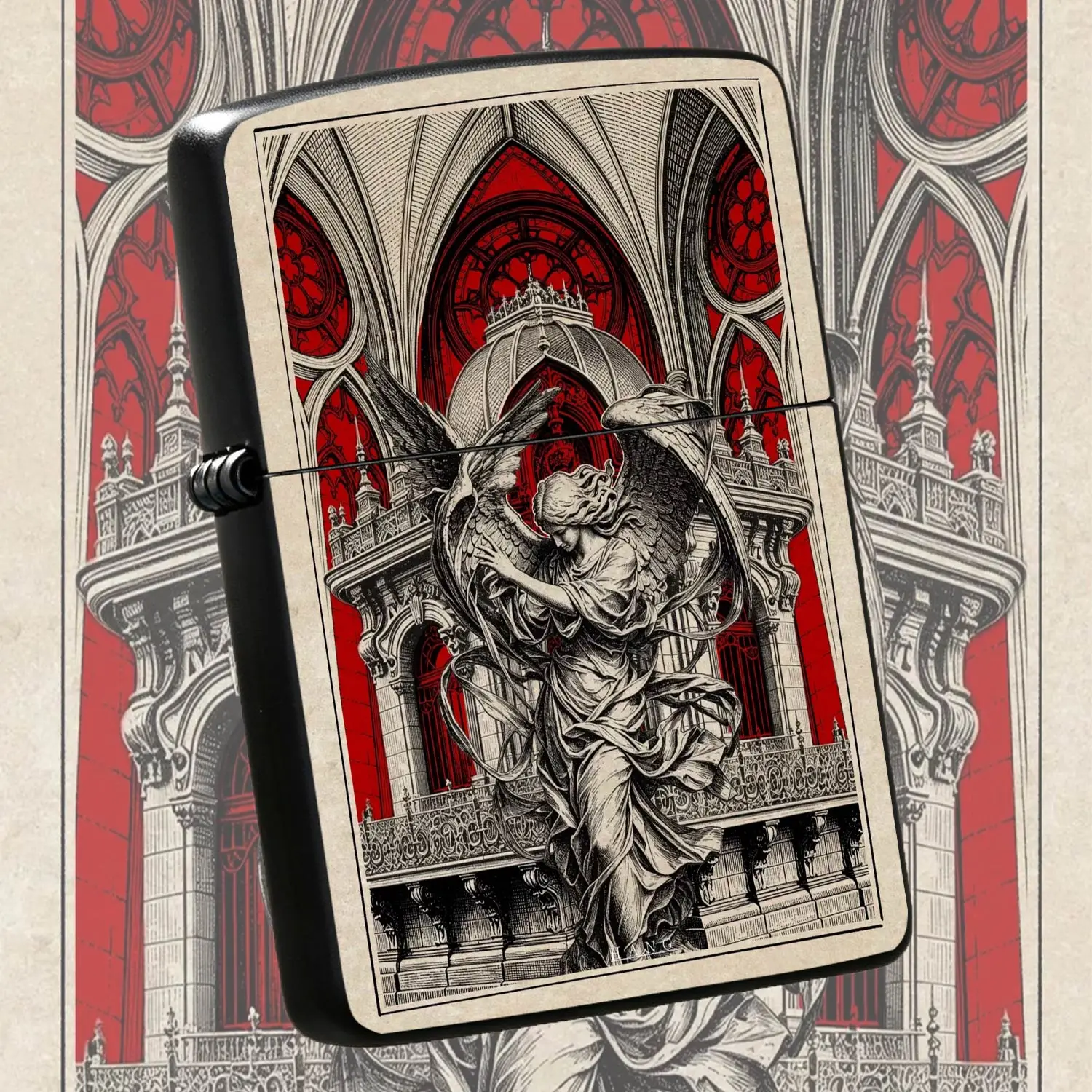 Gothic Cathedral Angel Themed Lighter Vintage Engraving Art Style Ornate Church Pattern Design Unique Portable Decorative Accessory Exquisite Collectible Gift for Daily Use Party Festival Gifting for Art Lovers A Humorous And Interesting L