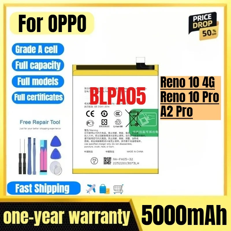 BLPA05 for OPPO Reno 10 4G/Reno 10 Pro/A2 Pro Phone Battery High Quality High Capacity Replacement Bateria Grade A Cell with Too