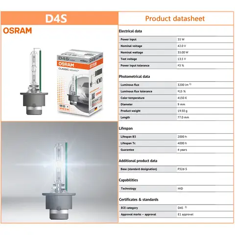 OSRAM Xenon HID CLASSIC D1S D2S D3S D4S Standard Lamps 66140 66240 66340 66440 CLC Original Car Head Light 4200K Warm White Pair 10 best sales xenon hid - №6