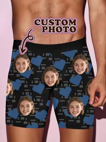 Custom Photo Boxer Briefs Personalized Funny Face Men Underwear Black Valentines Day Gift For Boyfriend Husband