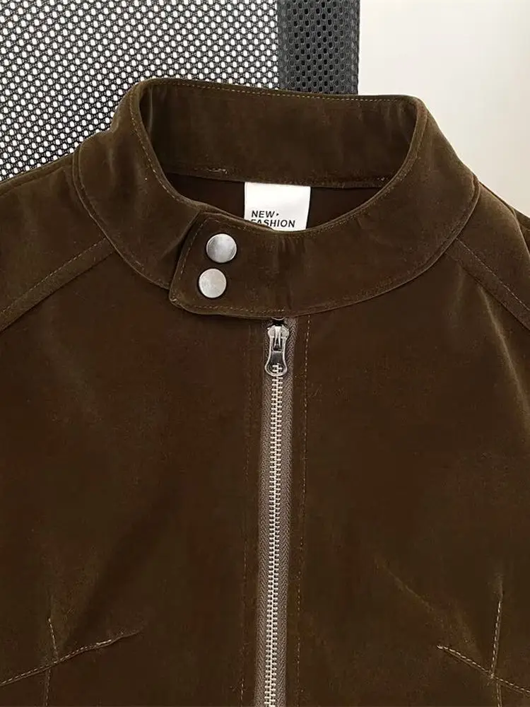 

Retro Motorcycle Collar Jaet Men's Casual Autumn Trend Waed Corduroy Top Windproof Loose Fit Long Sve Youth Faion