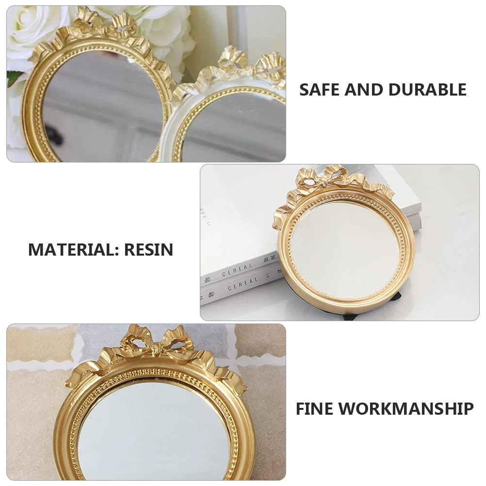 1Pcs Round Makeup Mirror Simple Nordic Bow Decor Women's Small Mirror Scratch-Resistant Long-Lasting Color Beauty