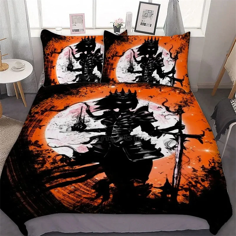 3D Print Tokyo Samurai Bedding Set,Duvet Cover Comforter Bed Set Quilt Cover Pillowcase,King Queen Twin Size Boys Girls Adults