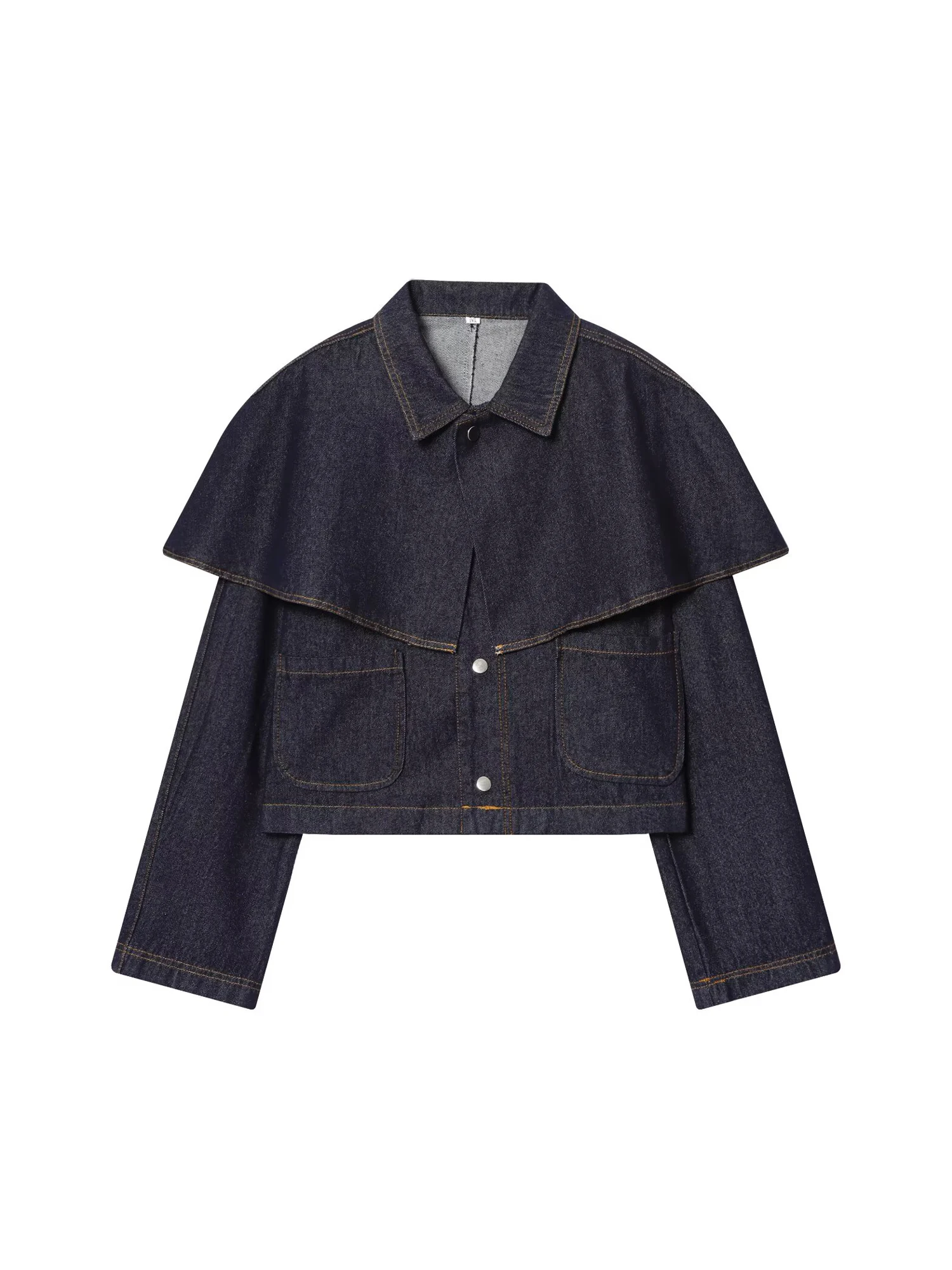 

Women's Dark Blue Denim Jacket Vintage Fashion Long Sleeve Polo-Neck Cropped Jean Jacket Harajuku Korean Outerwear 2000s Clothes