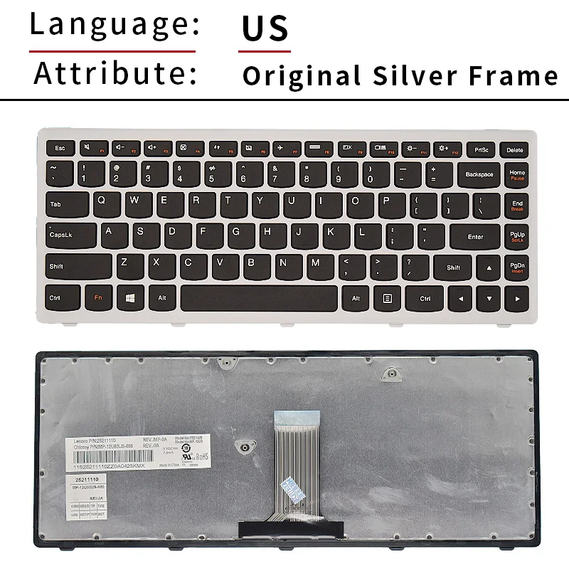 Neue us laptop tastatur für lenovo g400s g405s s410p g400as g410s z410 g405s flex14a flex14g flex 14d schwarz silber rahmen