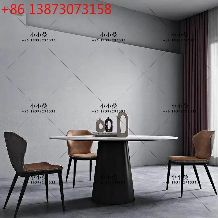 Imported slate embedded turntable round table Italian light luxury modern simple household 6 people round dining table and chair