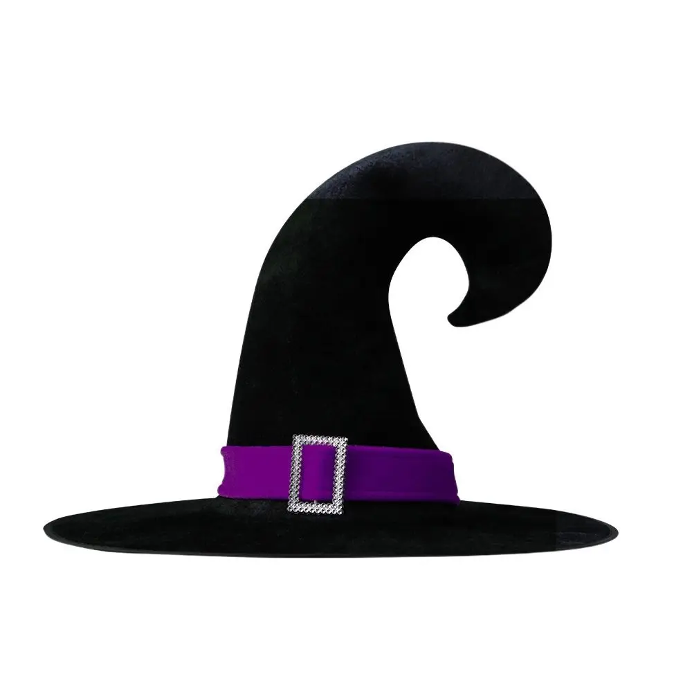 Cool Velvet Halloween Witch Wizard Hat Bending Angle Satin Ribbon Halloween Hat Gilding Costume Props Devil Cap Children