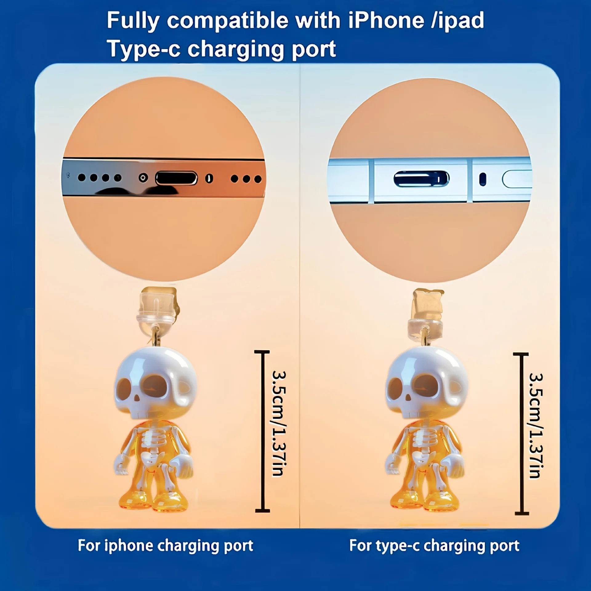 2d Acrylic Phone Plug Cartoon Skeleton Dust Plug Cartoon Phone Dust Plug High Quality  Port Dust Cover For Android