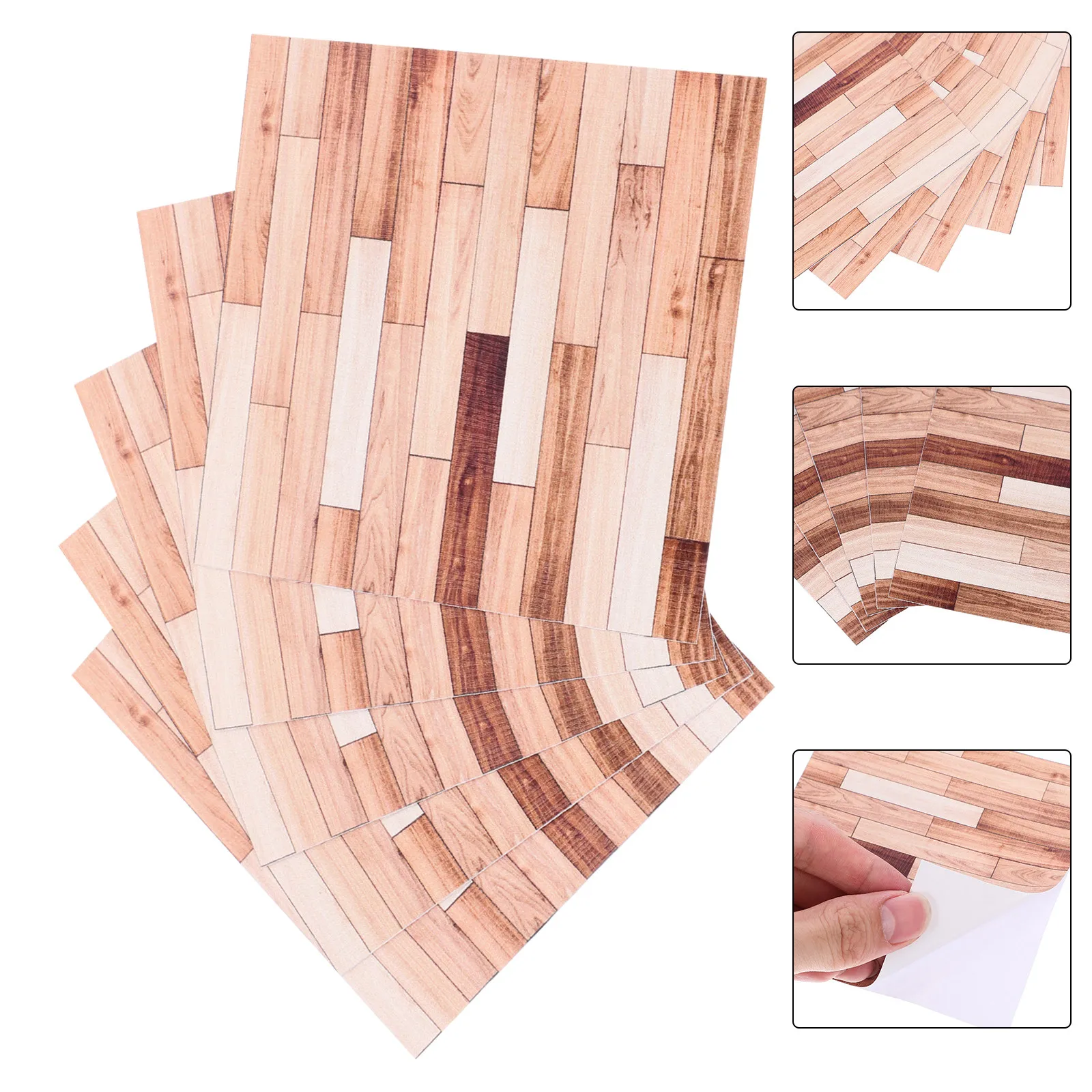 

5Pcs Self-Adhesive Wood Grain Floor Paper Stickers for Mini House 10x10cm Realistic Wallboard Decor Miniature Flooring