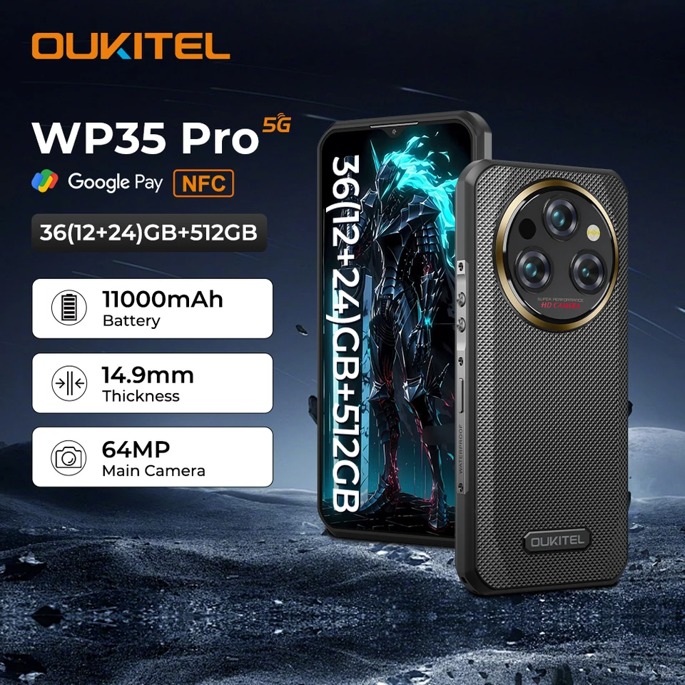携帯電話本体 OUKITEL WP35 Pro 11000mAh 36GB/512GB Oukitel WP35 PRO Rugged Smartphone 5G 11000mAh 36GB+512GB, 6.6