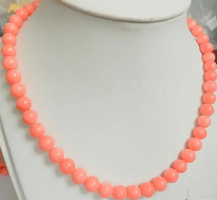 Jewelry Necklace pink coral 8mm round beads 18 