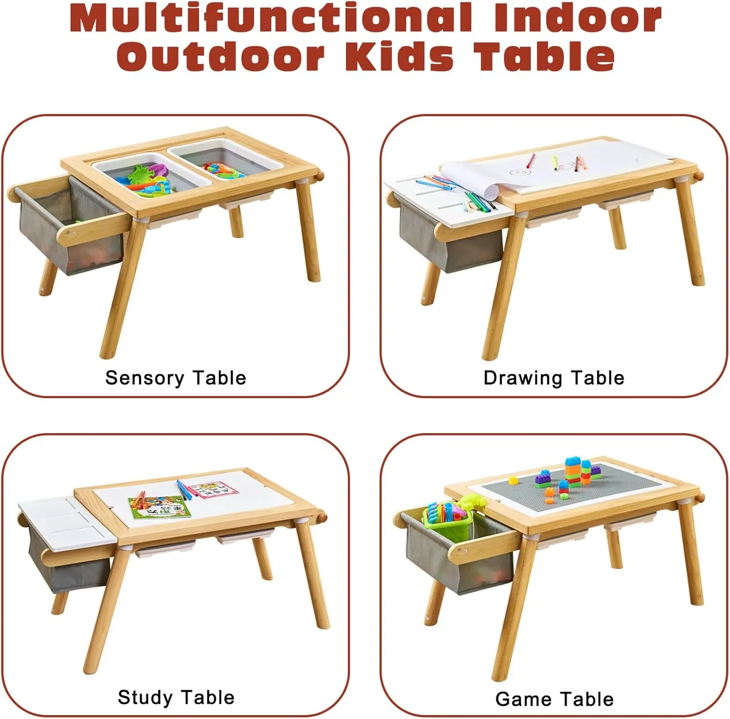 Table for Toddlers, Kids Table with 3 Toys Storage Space and Paper Rack for Play and Study, Toddler Lego Table