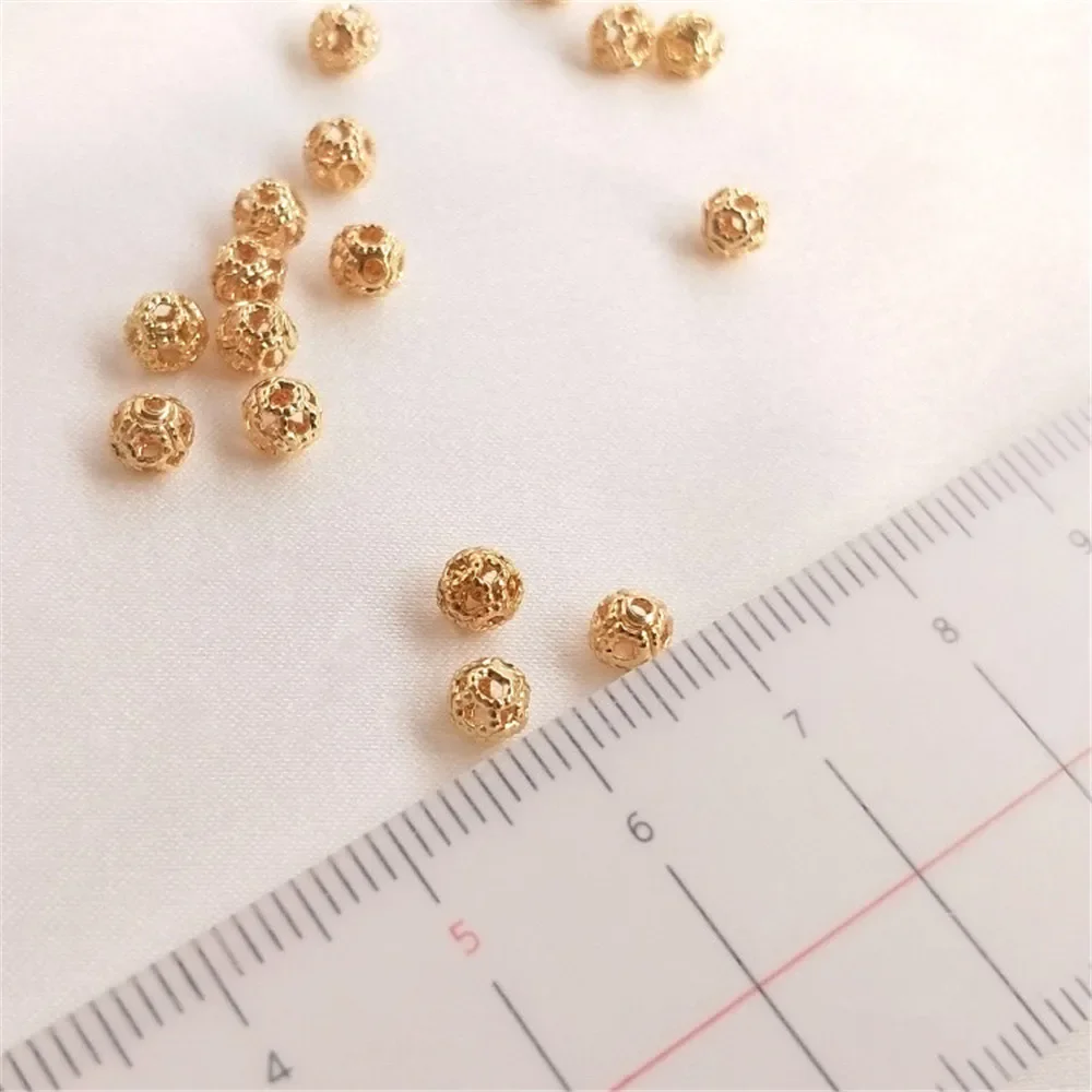 14K plated gold Bead color preservation hollow bead floret ball loose bead DIY hand - made first accessory material