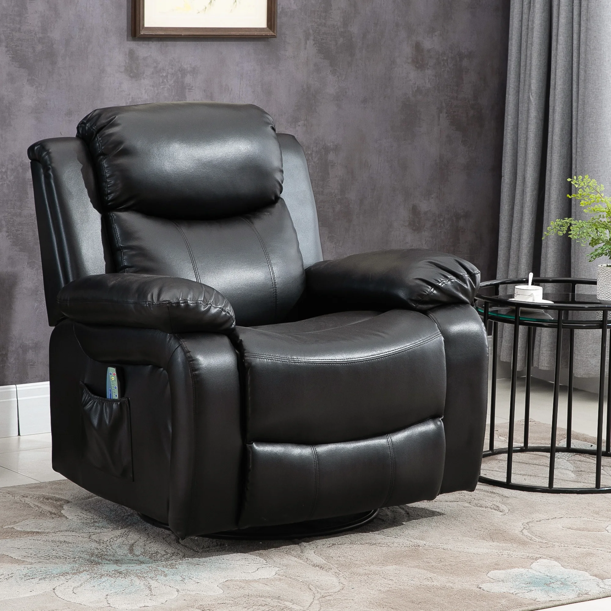 8-Point Vibrating Massage Sofa Manual Rocking Recliner W/Remote Control, Black