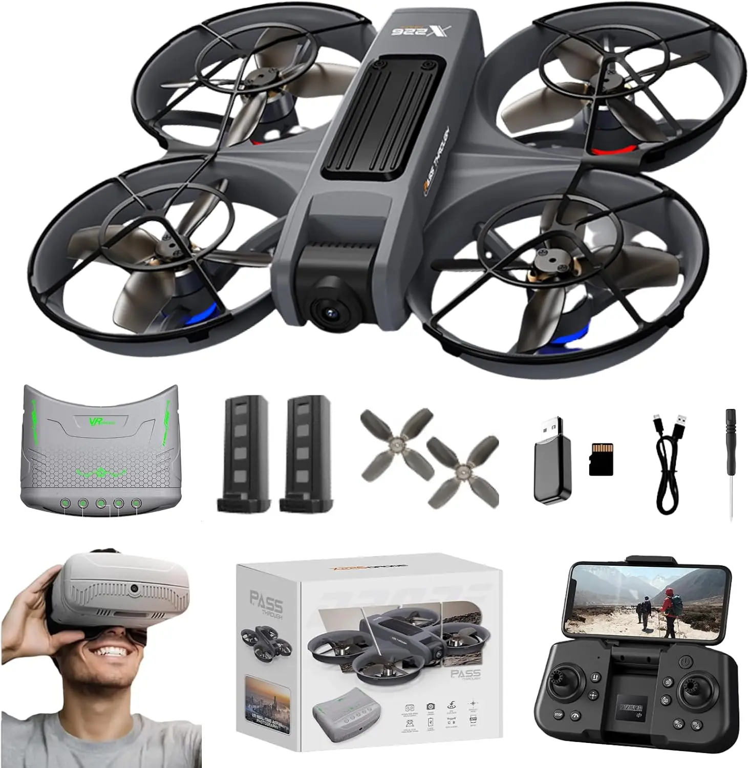 Vr Fpv Drone Camera Vr Glasses Beginners Brushless Motor Altitude Hold Optical Flow Positioning One Key Takeoff Landing App Cont