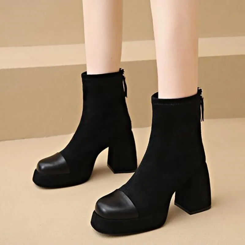 Designer de luxo novo inverno feminino moderno tornozelo botas casuais botas curtas senhoras plataforma grosso salto alto sapato goth botas mujer