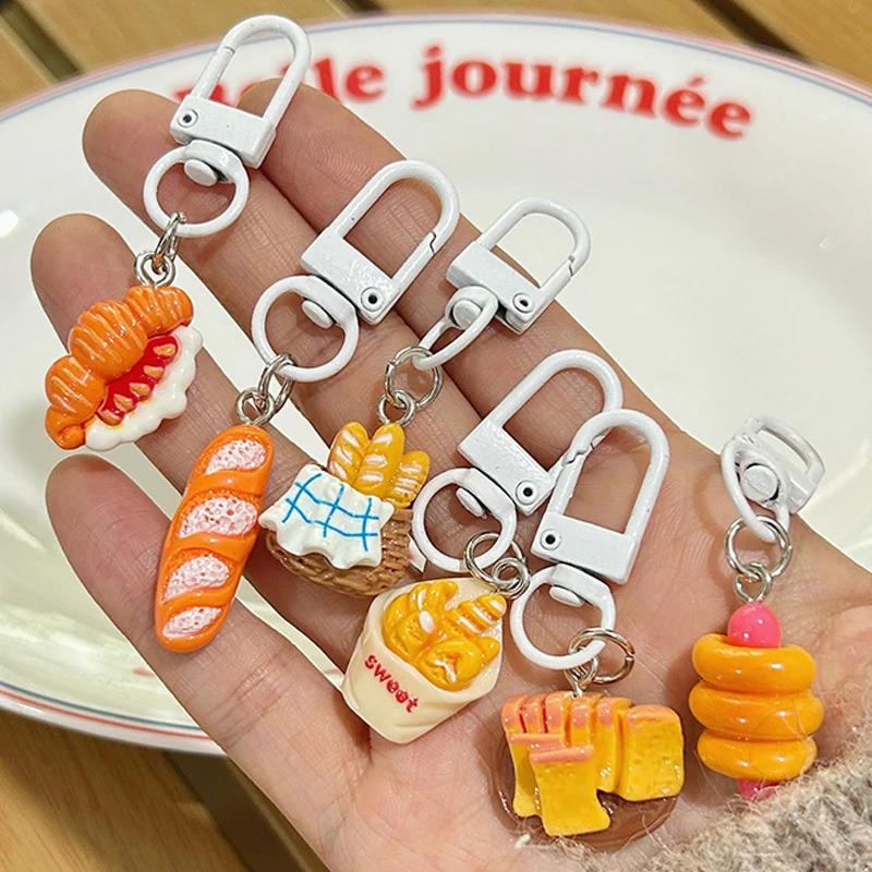 2/6/8Pcs Funny Simulation Food Keychain Car Keychains Creative Bread Food Pendant Exquisite Backpack Decoration Accessories Gift