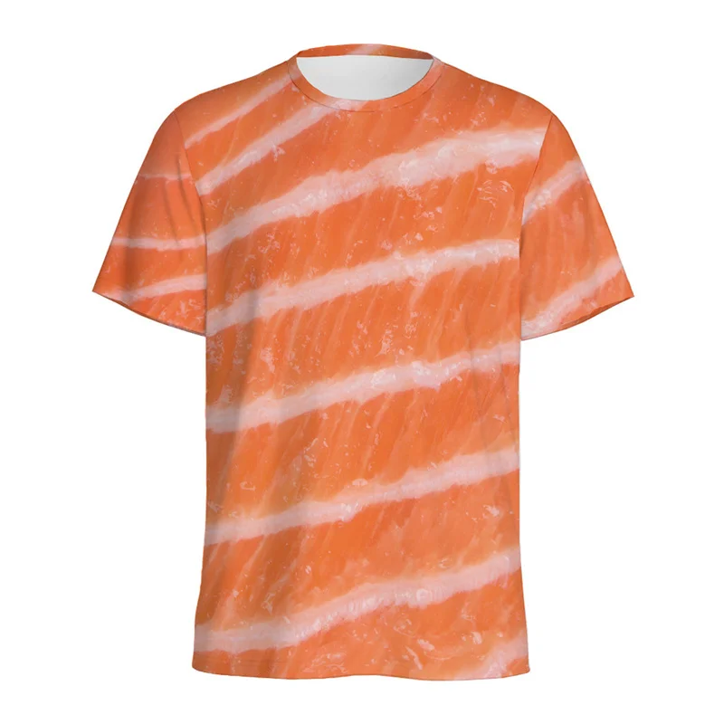 Fresh Meat Beef Salmon Pattern T-shirt For Men Cool 3D Printed T Shirt Tops Casual Street Short Sleeves Crew Neck Tee Shirts