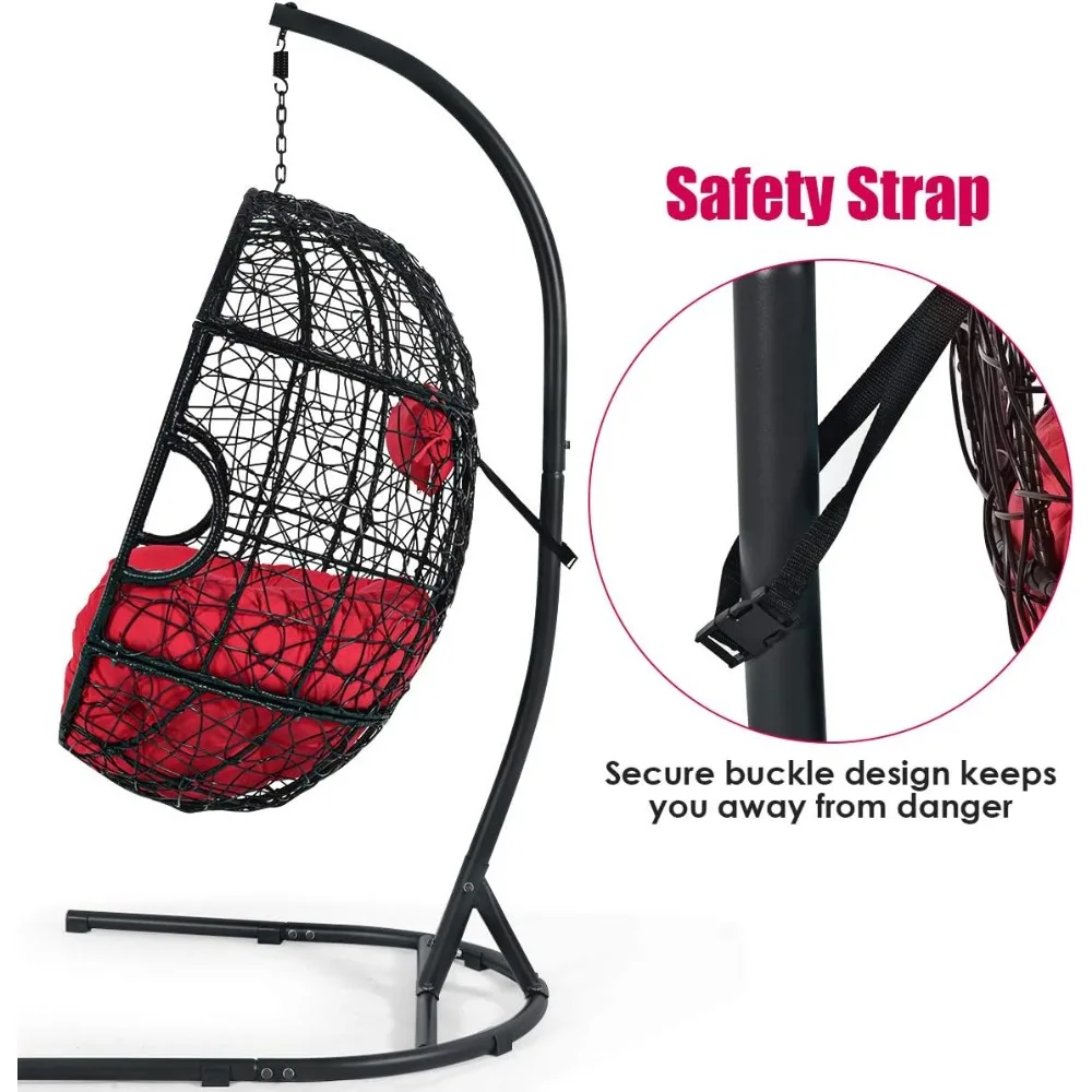 Giantex Sedia a uovo sospesa, sedia a dondolo con set di supporti a rete a C, sedia amaca con morbido cuscino e cuscino del sedile, multifunzionale
