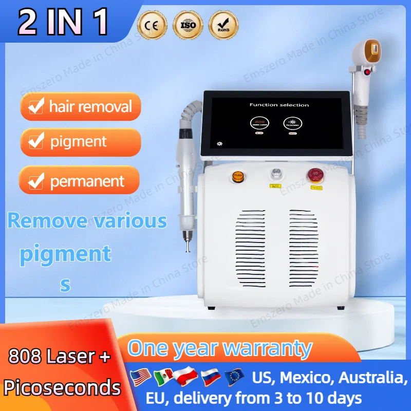المهنية المحمولة ديود بيكو ثانية ليزر 2 في 1 موجة ثلاثية 755nm 808nm 1064nm إزالة الشعر غير مؤلم إزالة الوشم حب الشباب بواسطة P