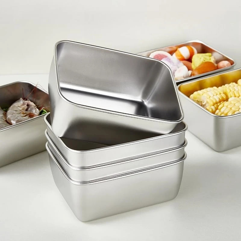 Stainless Steel Fresh-keeping Box with Sealed Lid Leak Proof Plastic Lid Airtight Storage Box Thicken Freezer Lunch Box Containe