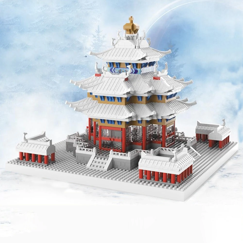 Knew Built Snowy Tower of Ancient China Exquisite Building Blocks Construction Toy Optional LED Light for Stunning Scenic Beauty