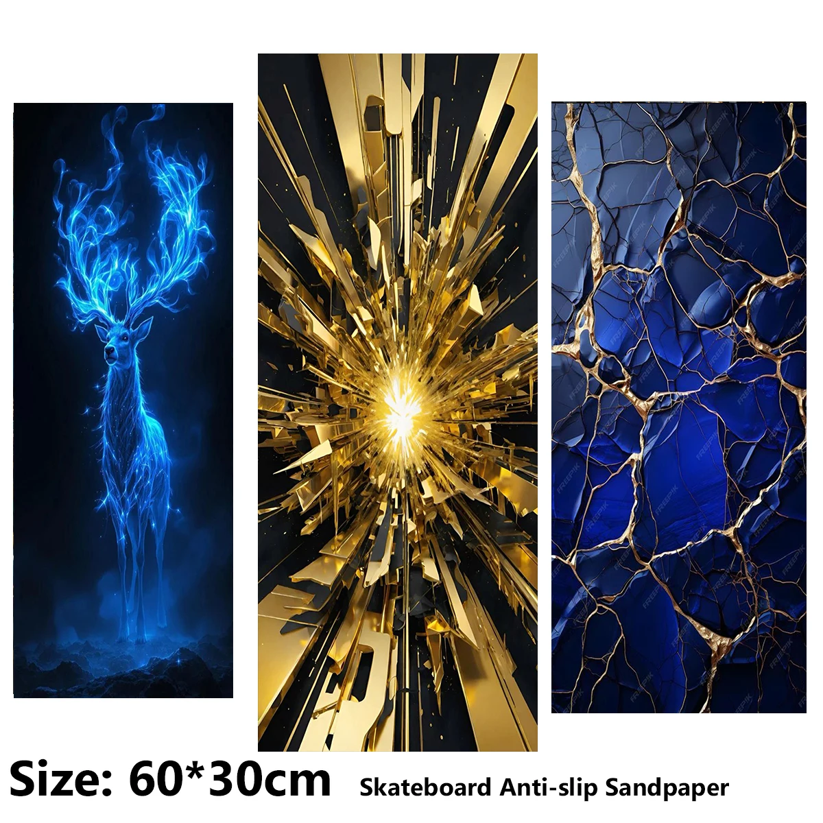 Blue Light Deer Fractured Texture Pattern ElecStric Scooter Anti-slip Sticker Sandpaper Skateboard Grip Tape Sheet 60*30cm