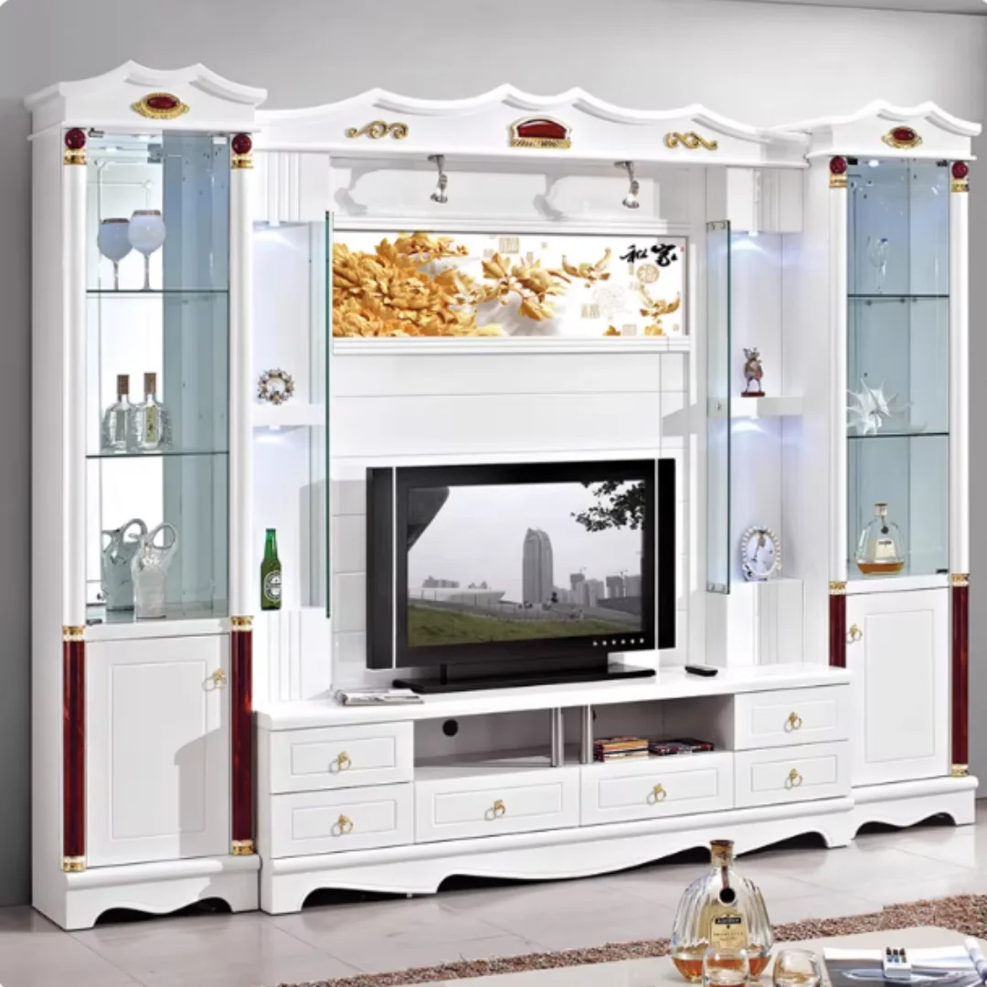 New European style TV cabinet combination TV wall cabinet Simple living room film cabinet High TV background wall cabinet