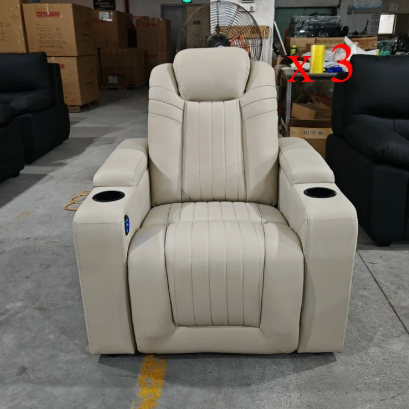

Роскошное кресло-диван из натуральной кожи с откидной спинкой для домашнего кинотеатра, современное электрическое сиденье с подставкой для ног и подстаканниками