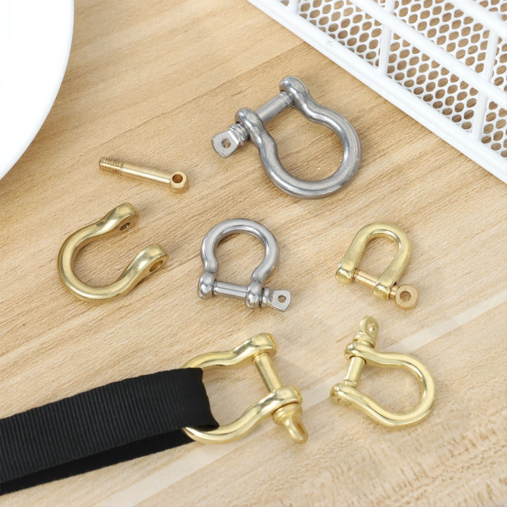 Stainless Steel Buckles Screw Joint Connector Solid Brass Carabiner Key Ring Keychain Hook D Bow Staples